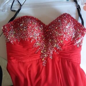 Red Beaded Strapless Dress